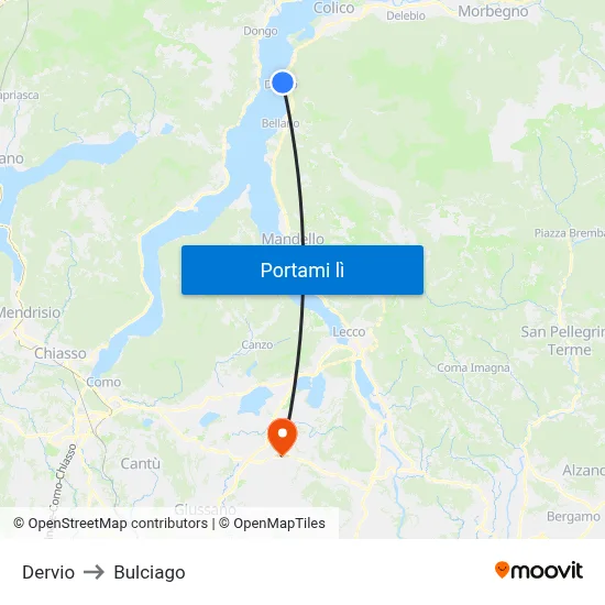 Dervio to Bulciago map