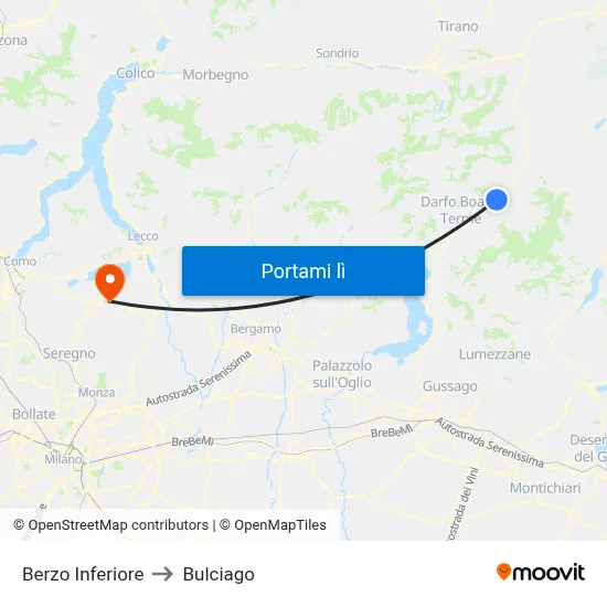 Berzo Inferiore to Bulciago map