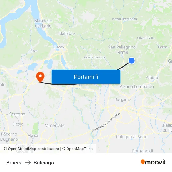 Bracca to Bulciago map