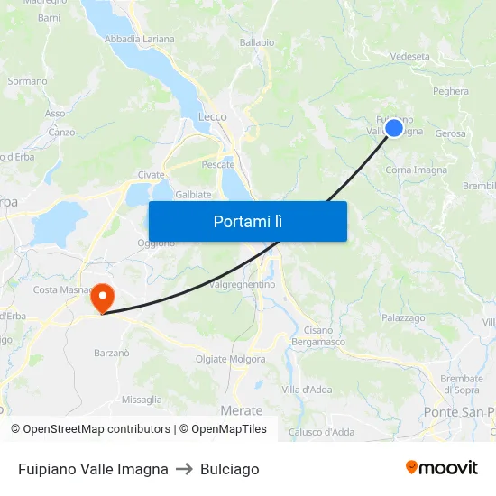 Fuipiano Valle Imagna to Bulciago map