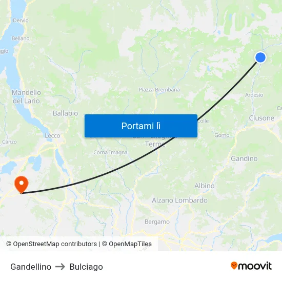 Gandellino to Bulciago map