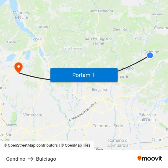 Gandino to Bulciago map