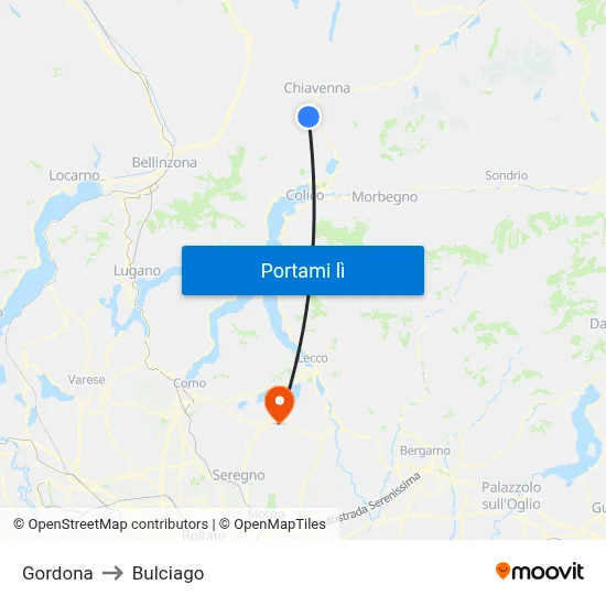 Gordona to Bulciago map