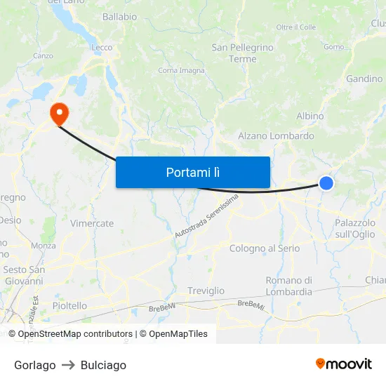 Gorlago to Bulciago map