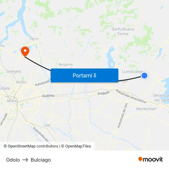 Odolo to Bulciago map