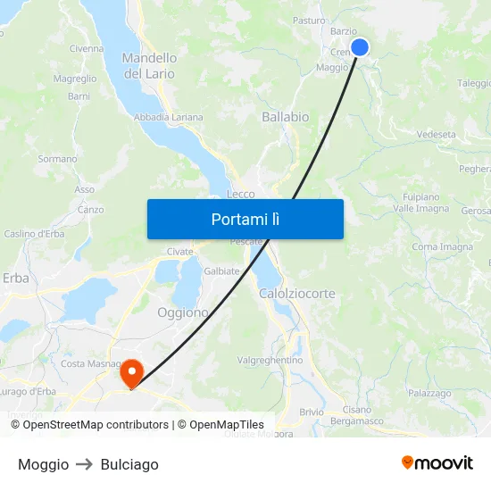 Moggio to Bulciago map