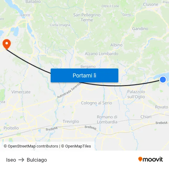 Iseo to Bulciago map