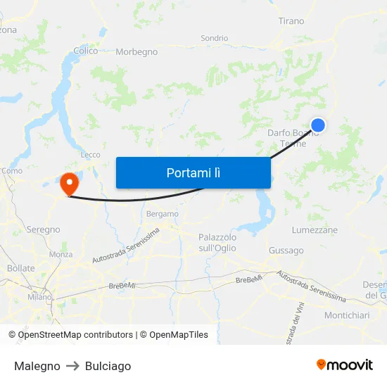 Malegno to Bulciago map