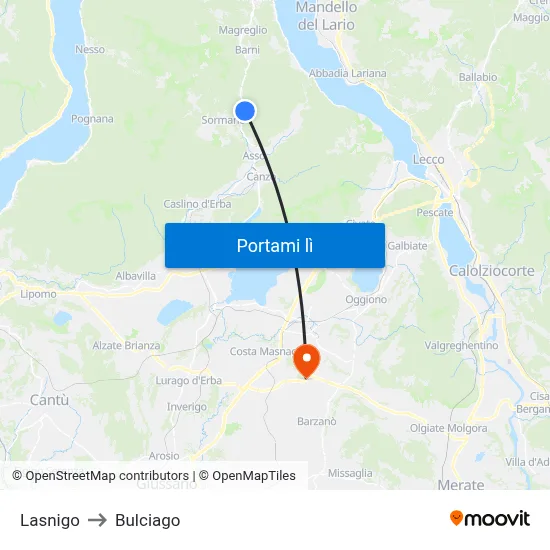 Lasnigo to Bulciago map