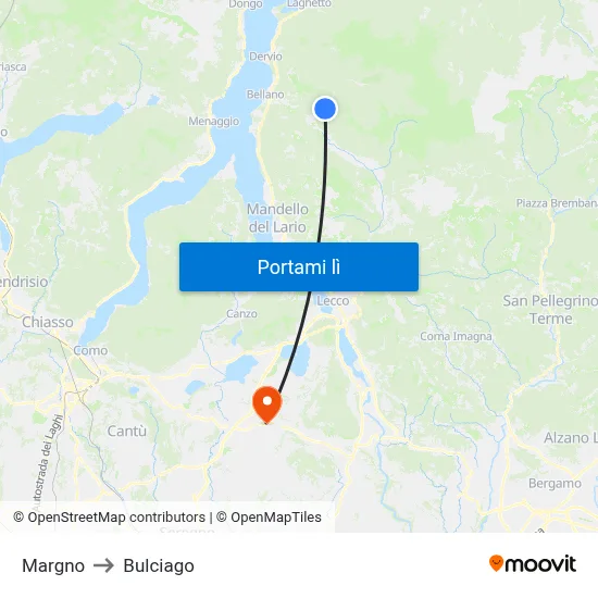 Margno to Bulciago map