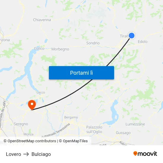 Lovero to Bulciago map