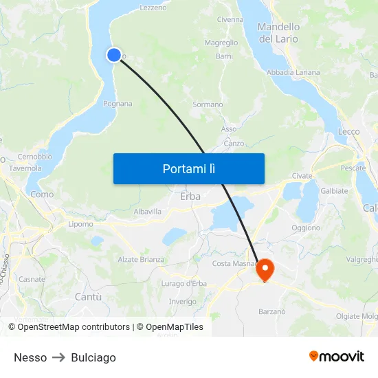 Nesso to Bulciago map