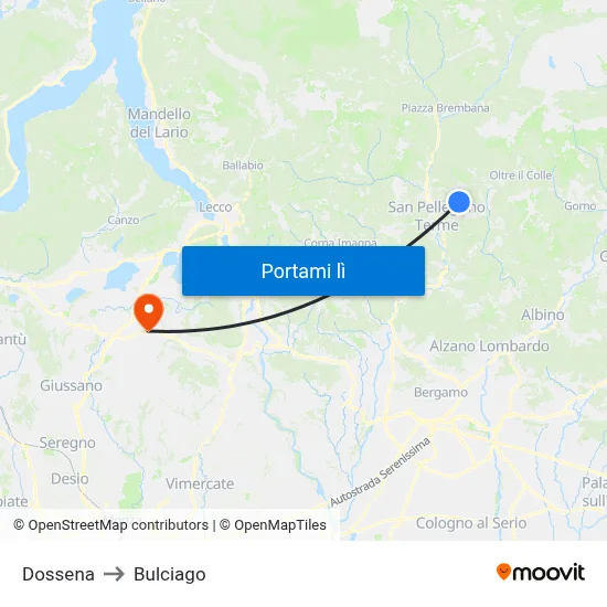 Dossena to Bulciago map