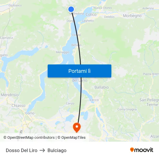 Dosso Del Liro to Bulciago map
