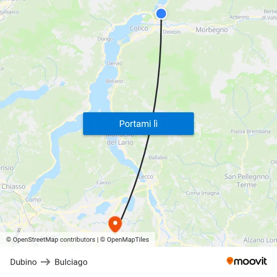Dubino to Bulciago map