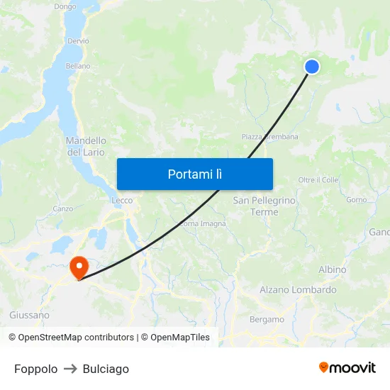 Foppolo to Bulciago map