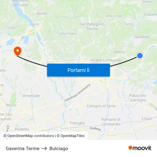 Gaverina Terme to Bulciago map