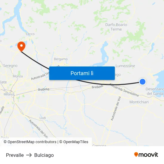 Prevalle to Bulciago map