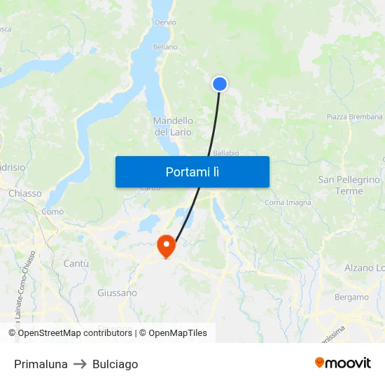 Primaluna to Bulciago map