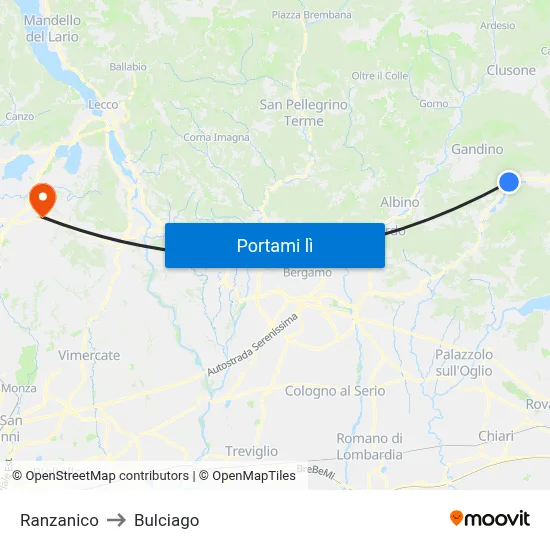 Ranzanico to Bulciago map