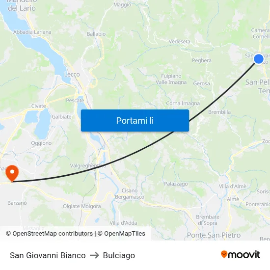 San Giovanni Bianco to Bulciago map