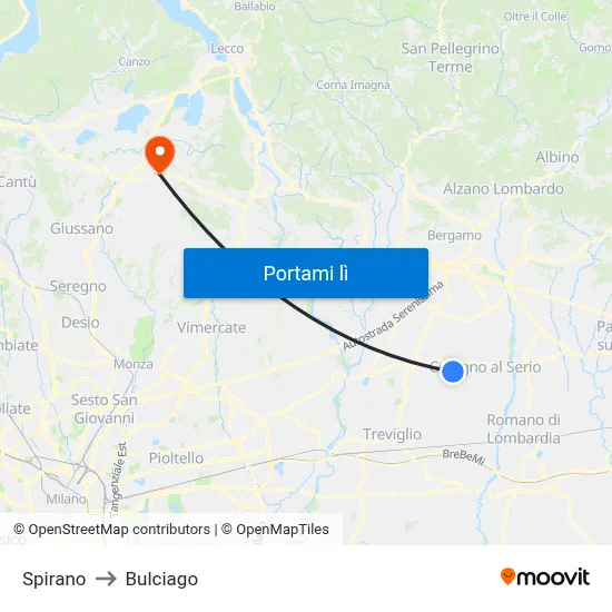 Spirano to Bulciago map