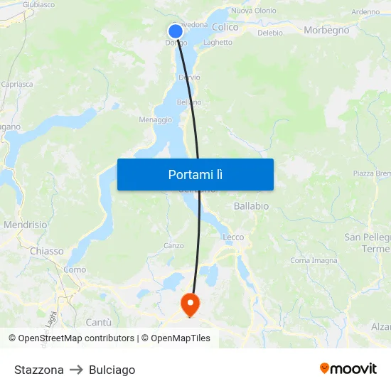 Stazzona to Bulciago map