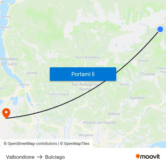 Valbondione to Bulciago map