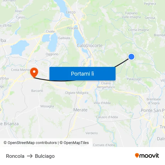 Roncola to Bulciago map