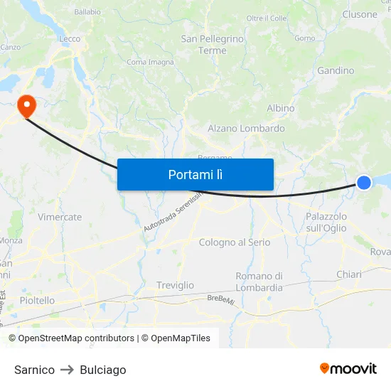 Sarnico to Bulciago map