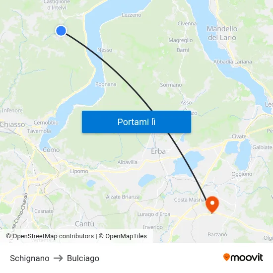 Schignano to Bulciago map