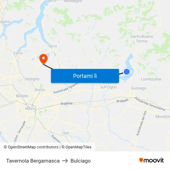 Tavernola Bergamasca to Bulciago map