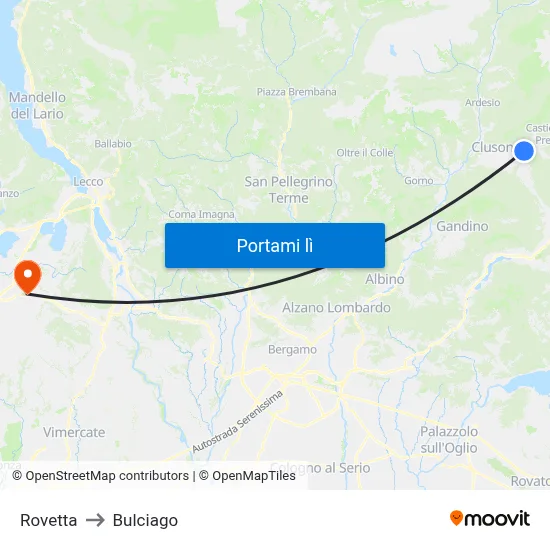 Rovetta to Bulciago map