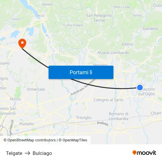 Telgate to Bulciago map