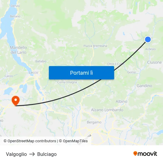 Valgoglio to Bulciago map