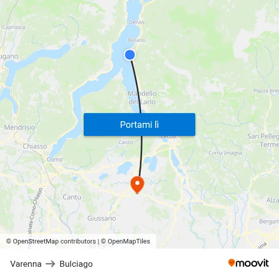 Varenna to Bulciago map