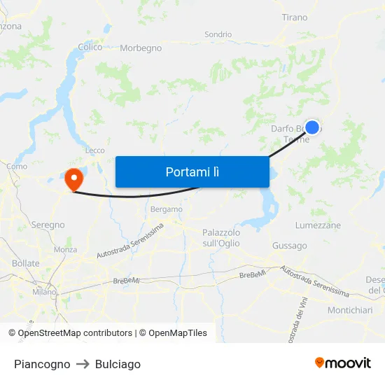 Piancogno to Bulciago map