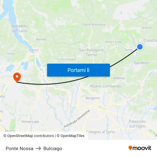 Ponte Nossa to Bulciago map