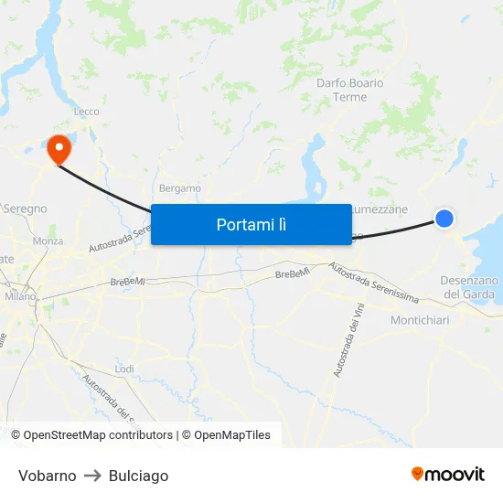 Vobarno to Bulciago map