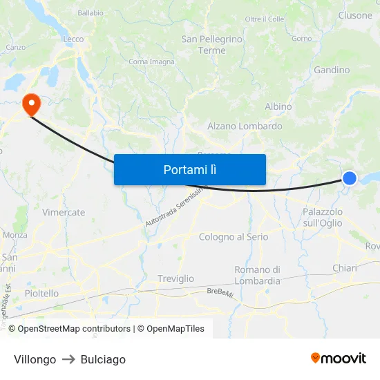 Villongo to Bulciago map