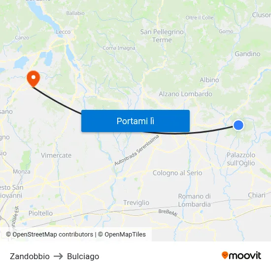 Zandobbio to Bulciago map
