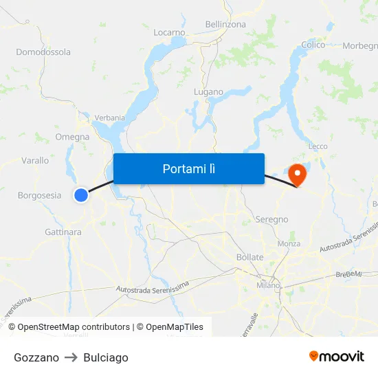 Gozzano to Bulciago map