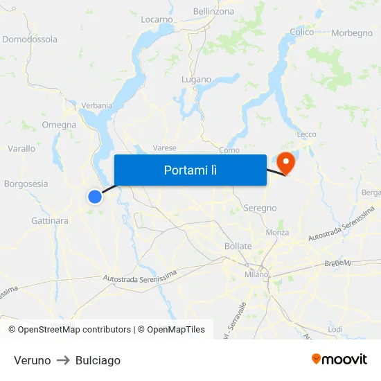 Veruno to Bulciago map