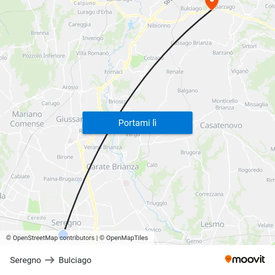 Seregno to Bulciago map