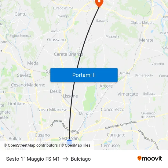 Sesto 1° Maggio FS M1 to Bulciago map