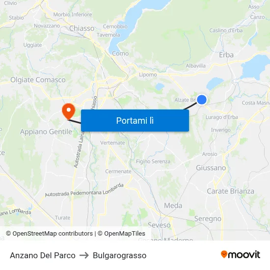 Anzano Del Parco to Bulgarograsso map