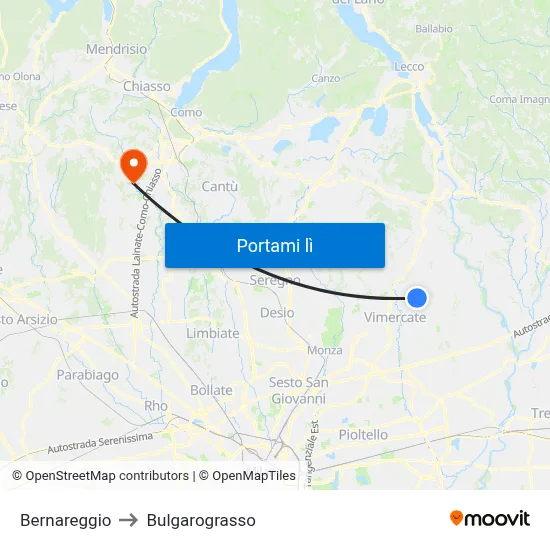 Bernareggio to Bulgarograsso map