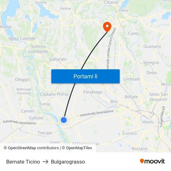 Bernate Ticino to Bulgarograsso map