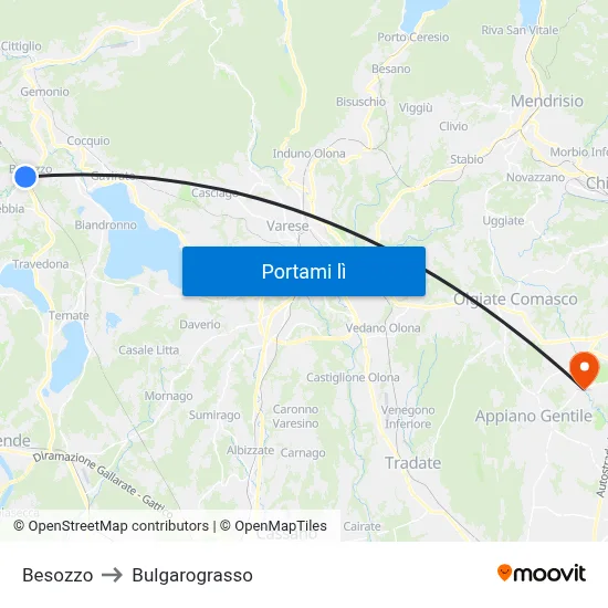 Besozzo to Bulgarograsso map