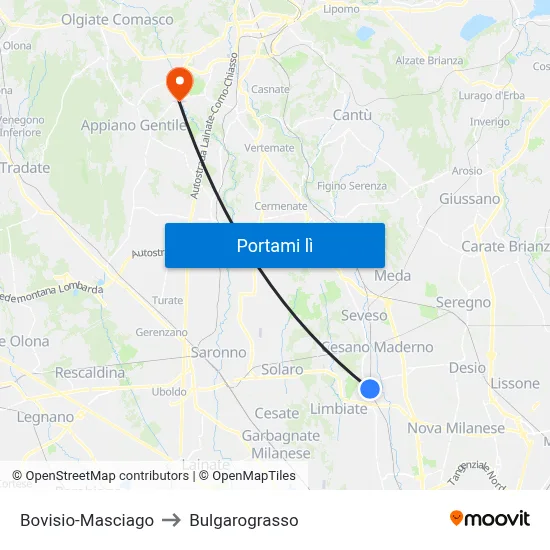 Bovisio-Masciago to Bulgarograsso map